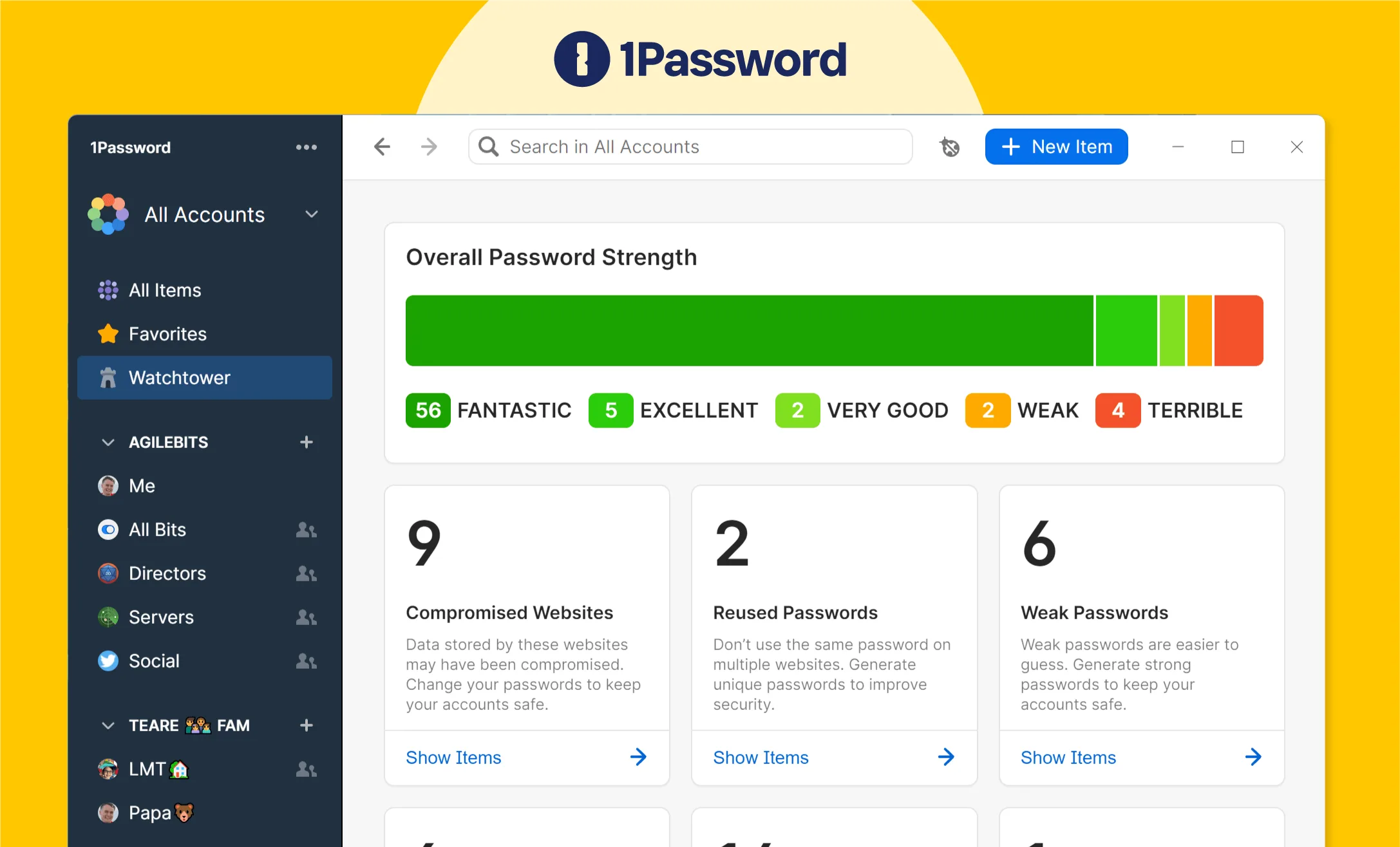 Dashboard of 1Password