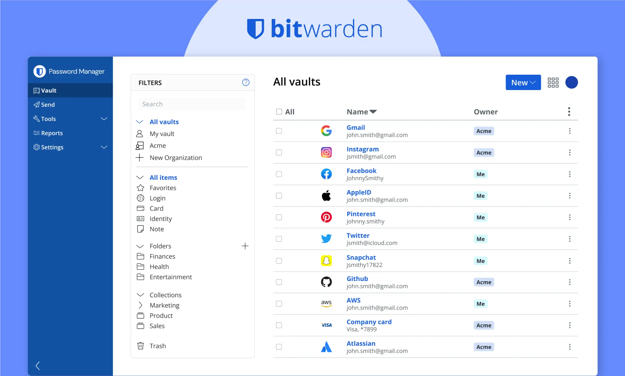 Dashboard of Bitwarden