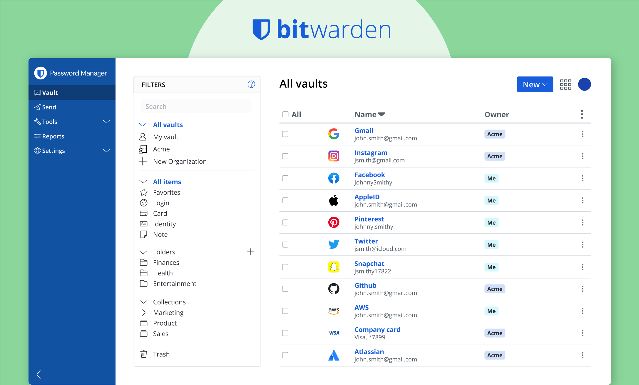 Dashboard of Bitwarden