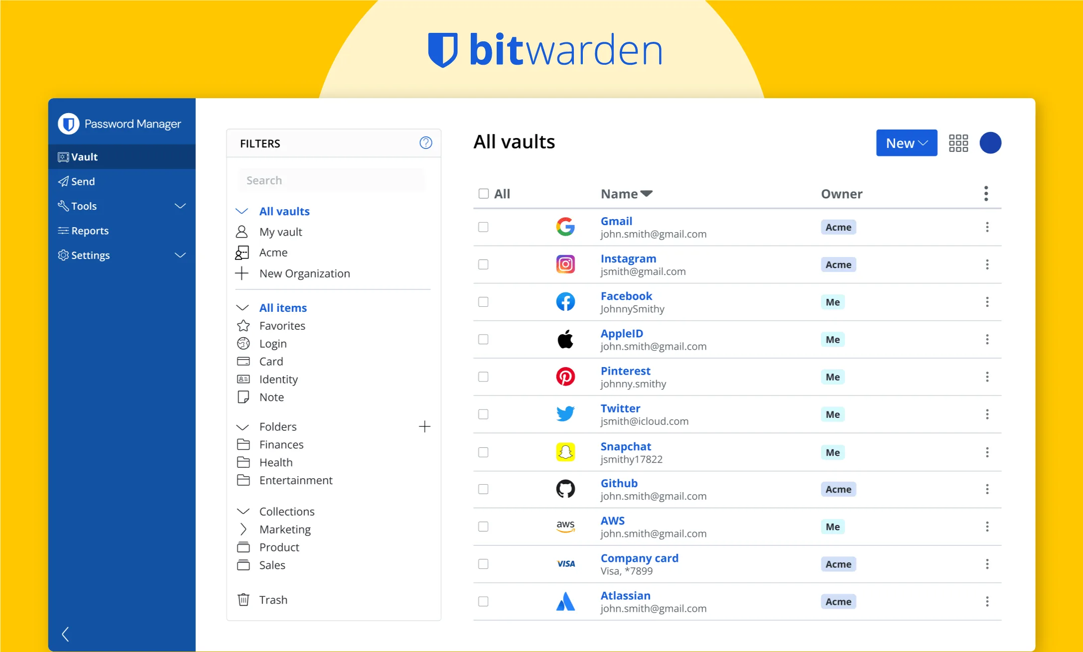 Dashboard of Bitwarden