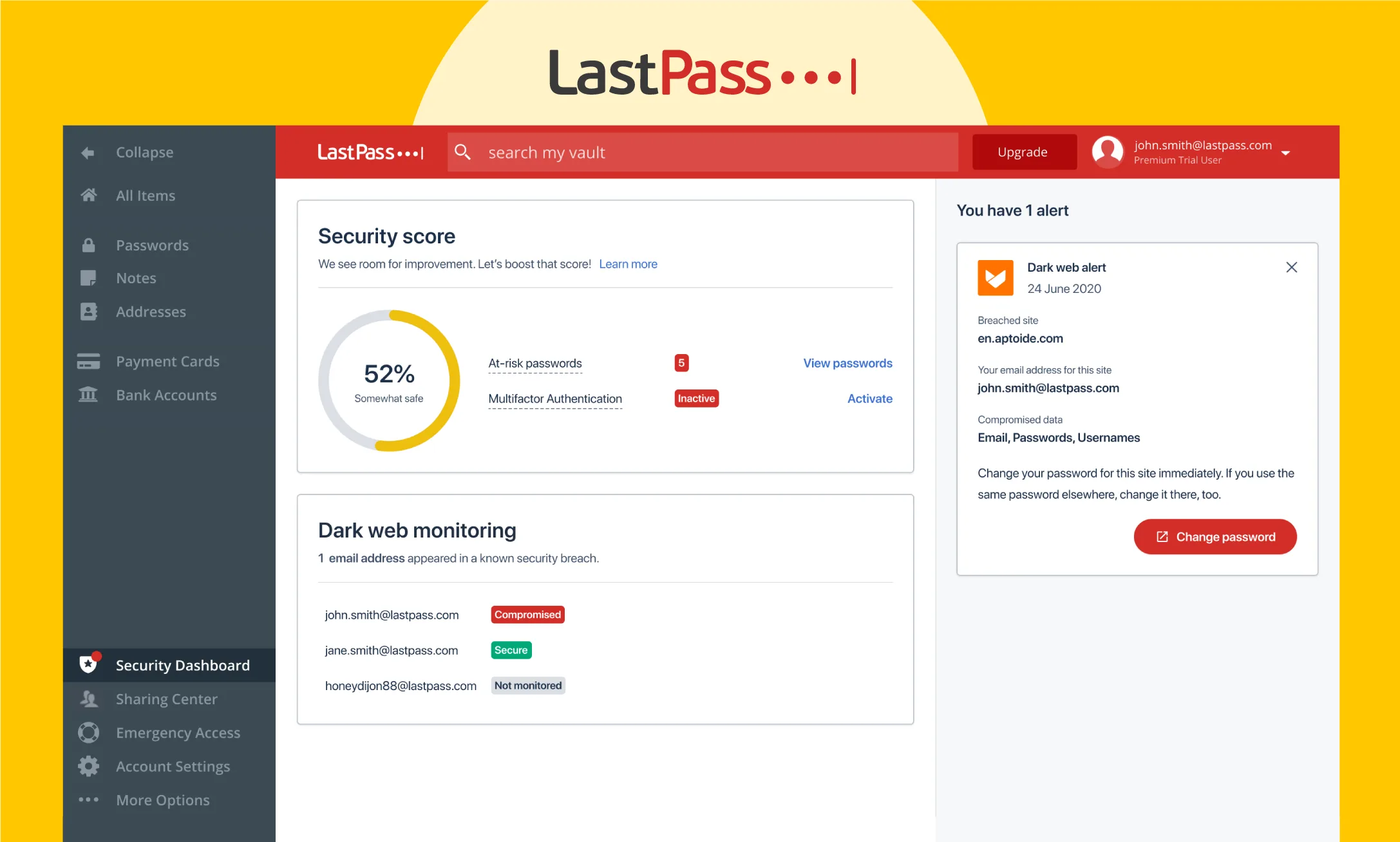 Dashboard of LastPass