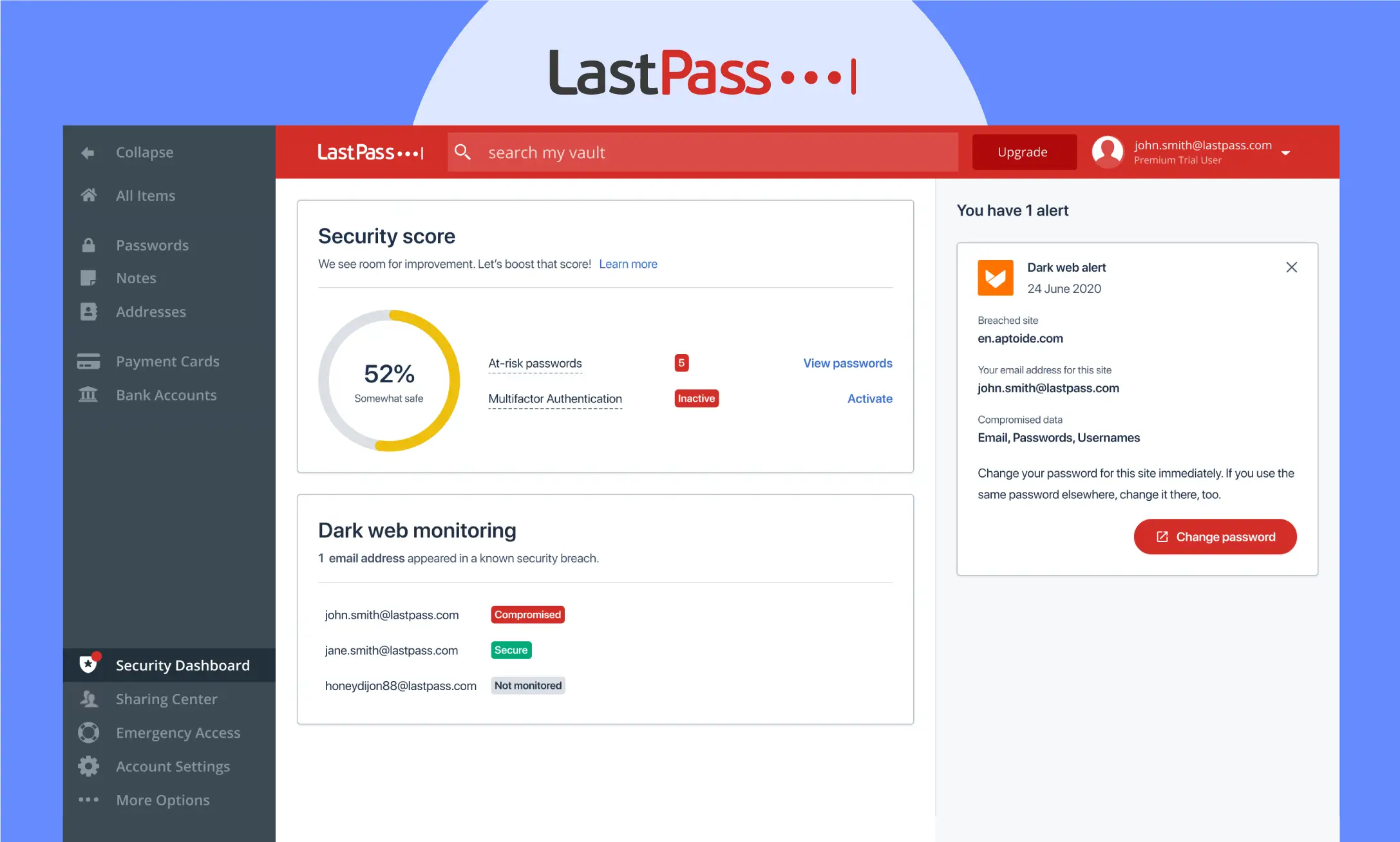 Dashboard of LastPass