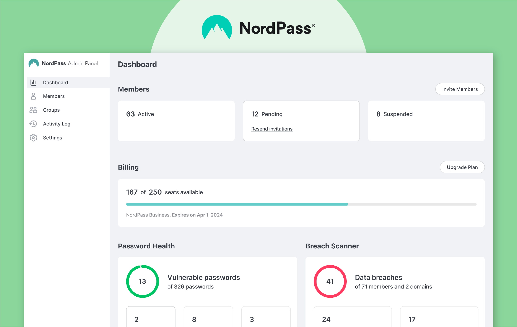 Dashboard of NordPass